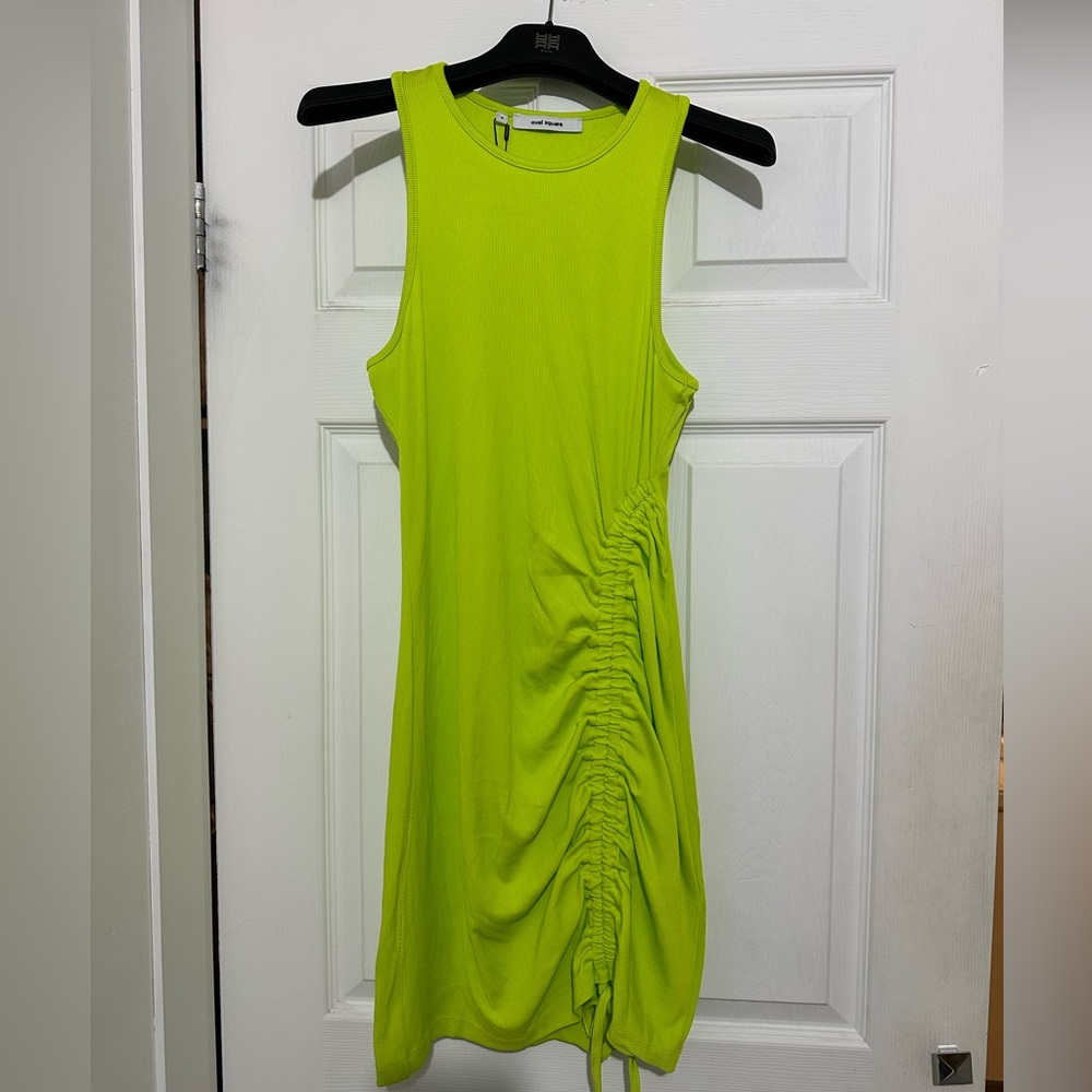 Oval Square Bright Green Ribbed Dress